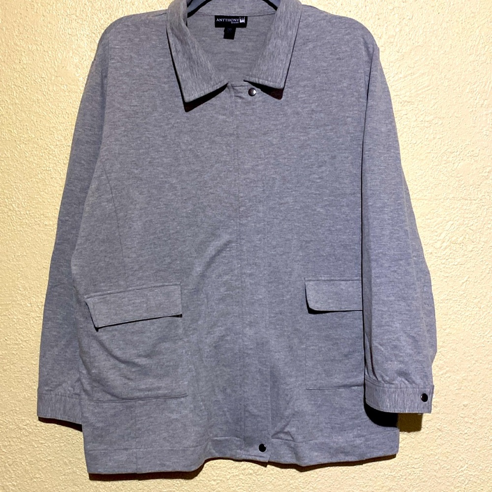 Anthony Sweater Sweat Shirt Jacket PXL Light Gray Stretchy Zip Up Pockets Cotton